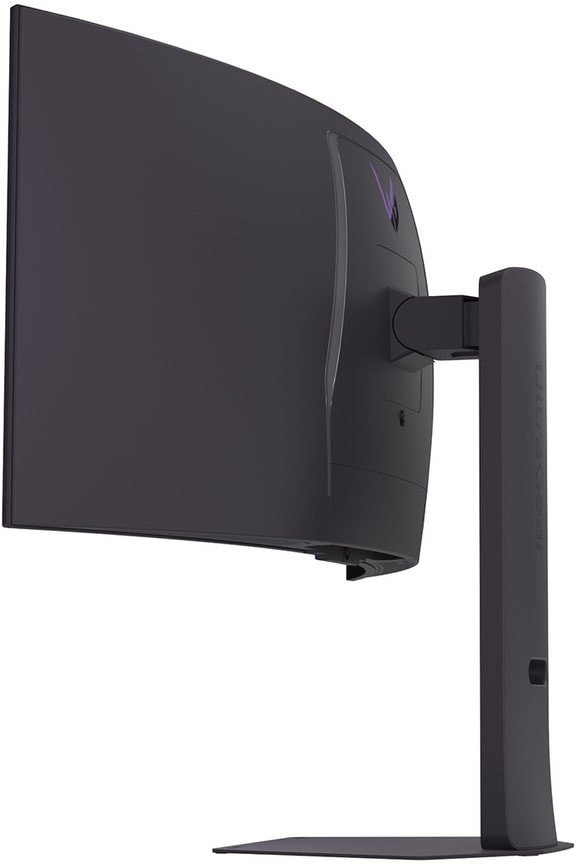 Monitor LG UltraGear OLED 34GX900A-B – widok z tyłu pod kątem z podstawą
