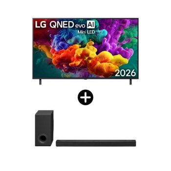 LG Zestaw telewizor i soundbar I 55-calowy LG QNED evo AI QNED86 Mini LED 4K Smart TV 2026 + LG Soundbar do telewizora z 3.1.3-kanałową technologią Dolby Atmos S80TY – 55QNED86B6B.S80T001 — szczegóły