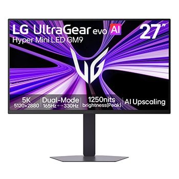 LG 27-calowy monitor gamingowy LG UltraGear evo GM9, 5K Hyper Mini LED, Dual Mode 160/330Hz, czarny – 27GM950B-B — szczegóły